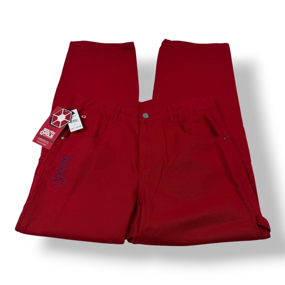 Southpole Mens Red Baggy Carpenter Pants‎ Embroidered Logo NWT Size L 34x32